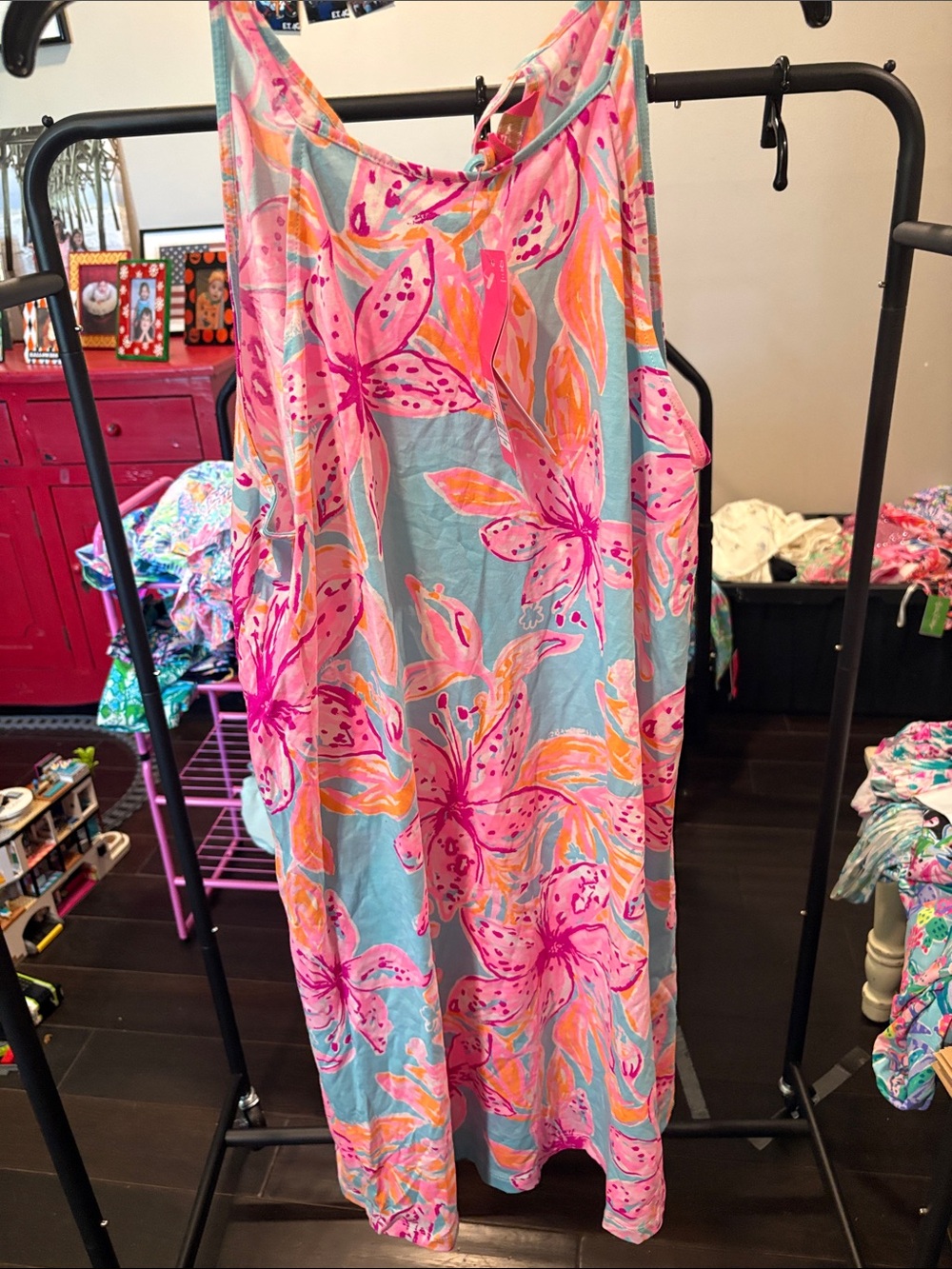 Lilly Pulitzer Surf Blue Floral Maxi with Pink & Coral Accents M NWT